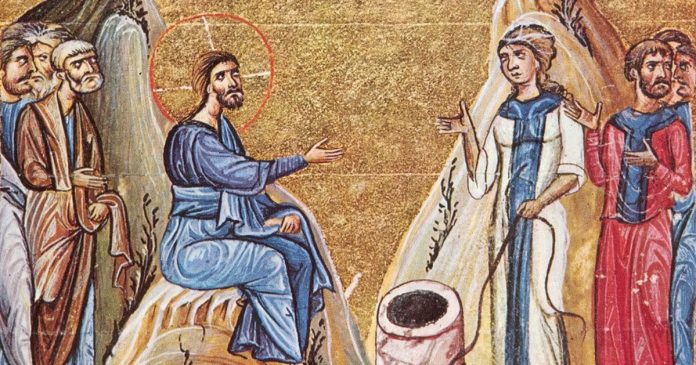 Convorbirea lui Iisus cu Femeia Samarineancă la Fântana lui Iacob, lângă cetatea Sihar, Samaria, apa cea vie