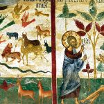 Adam pune nume animalelor și facerea Evei, frescă, Sucevița